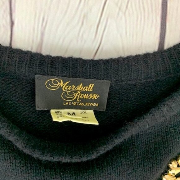 80s VTG MARSHALL ROUSSO GOLD BEADED LONG SWEATER M - Picture 6 of 6